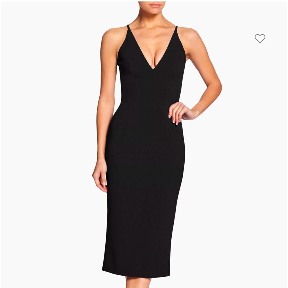 Dress the Population Black V-Neck Midi Slip Dress